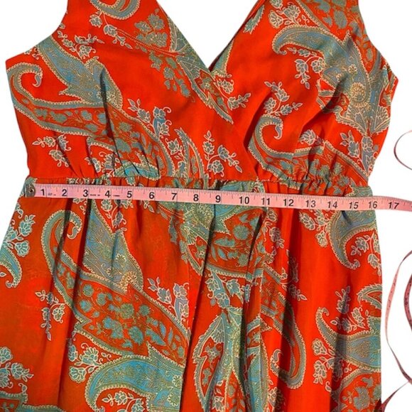Kut From the Cloth Orange Paisley Sleeveless V Neck Maxi Dress‎ Summer Boho Med - Picture 4 of 11